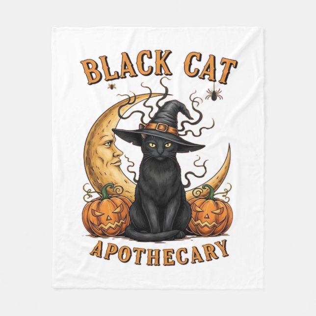 Black Cat Apothecary – Halloween Witchy Moon & Pum Fleece Blanket (Front)