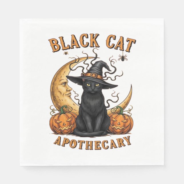 Black Cat Apothecary – Halloween Witchy Moon & Pum Napkin (Front)