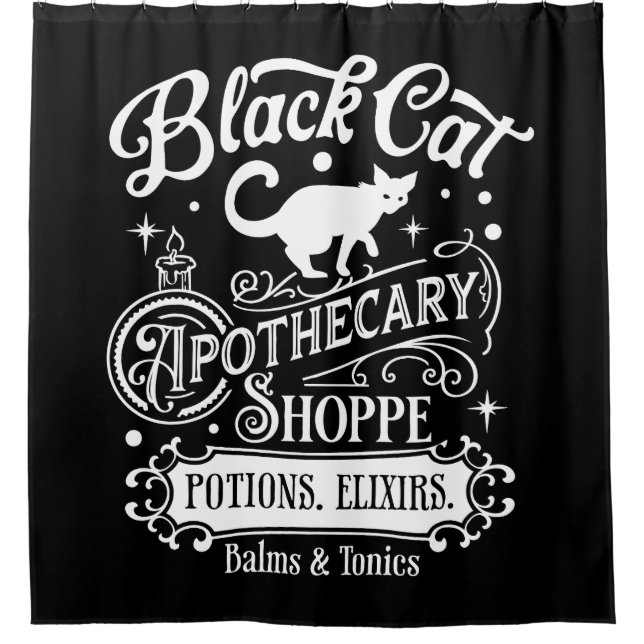 Black Cat Apothecary Store Shower Curtain (Front)