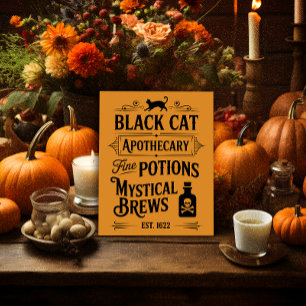 Black Cat Apothecary Vintage Orange Poster