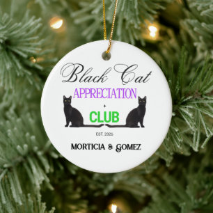 Black Cat Appreciation Club Playful Halloween Ceramic Tree Decoration
