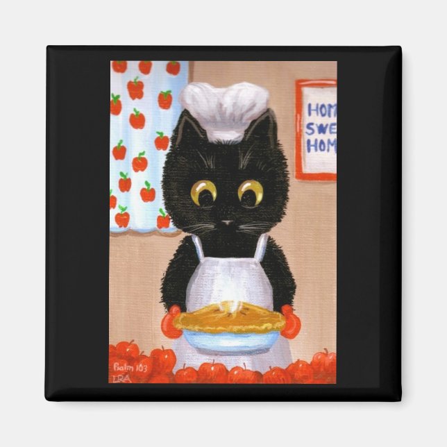 Black Cat Art Apple Magnet Creationarts Lisa Adams (Front)