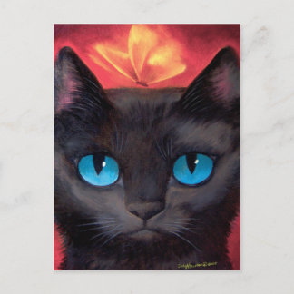 Black Cat Art  & Butterfly - Multi Postcard