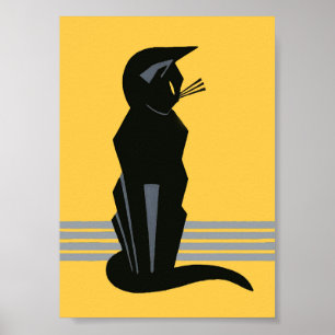 Black Cat Art Deco Vintage Animal Poster