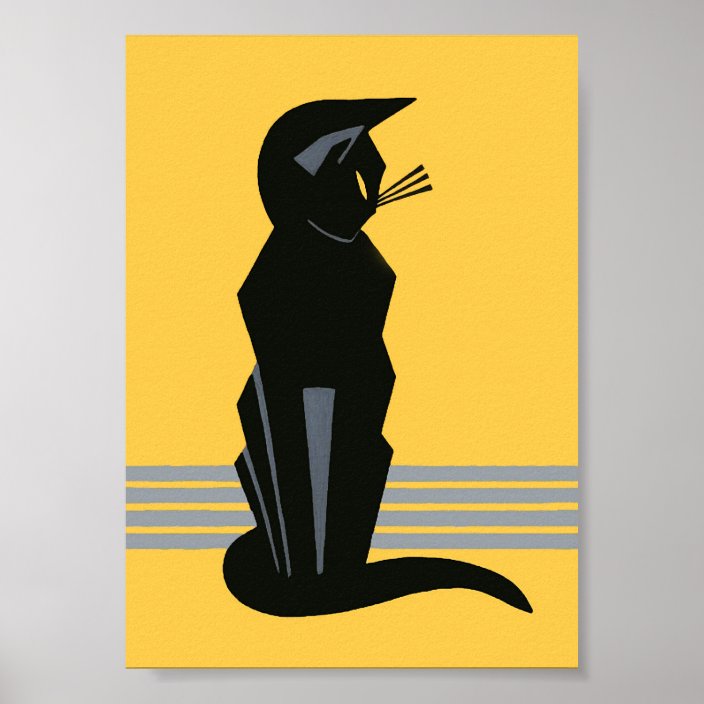 Black Cat Art Deco Vintage Animal Poster Zazzle.co.uk
