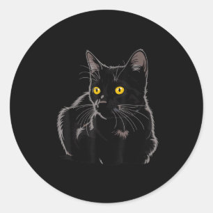 Black Cat Art Graphic With Yellow Eyes Cool Vintag Classic Round Sticker