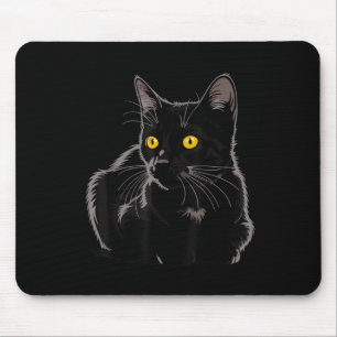 Black Cat Art Graphic With Yellow Eyes Cool Vintag Mouse Mat