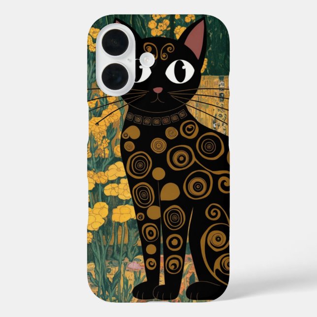 Black Cat Art in the Style of Gustav Klimt Case-Mate iPhone Case (Back)