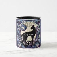 Black Cat Art Nouveau Purple and Blue