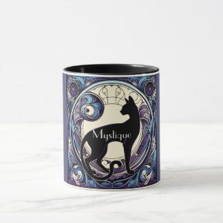 Black Cat Art Nouveau Purple and Blue Mug
