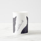 Black Cat Art Personalised Pet Name Bone China Mug