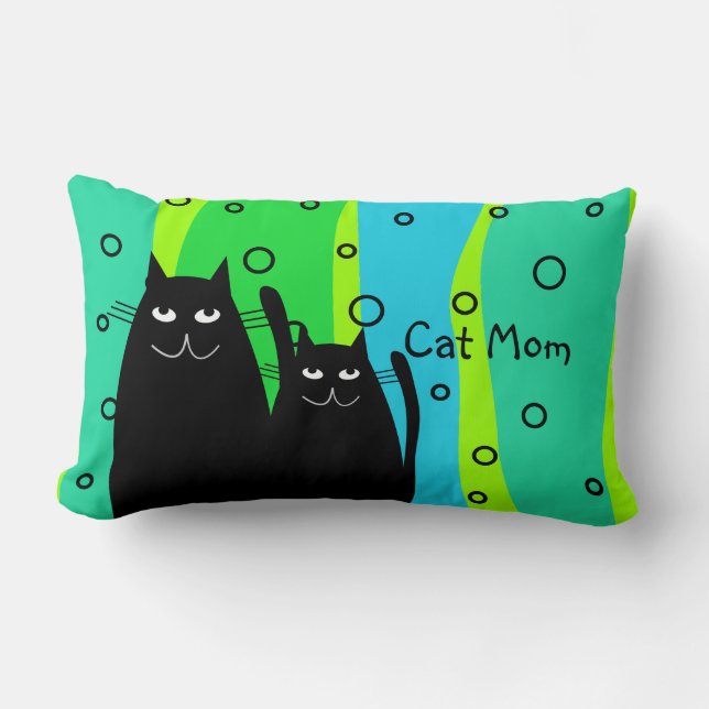 Black Cat Art Pillow "Cat Mum" (Front)