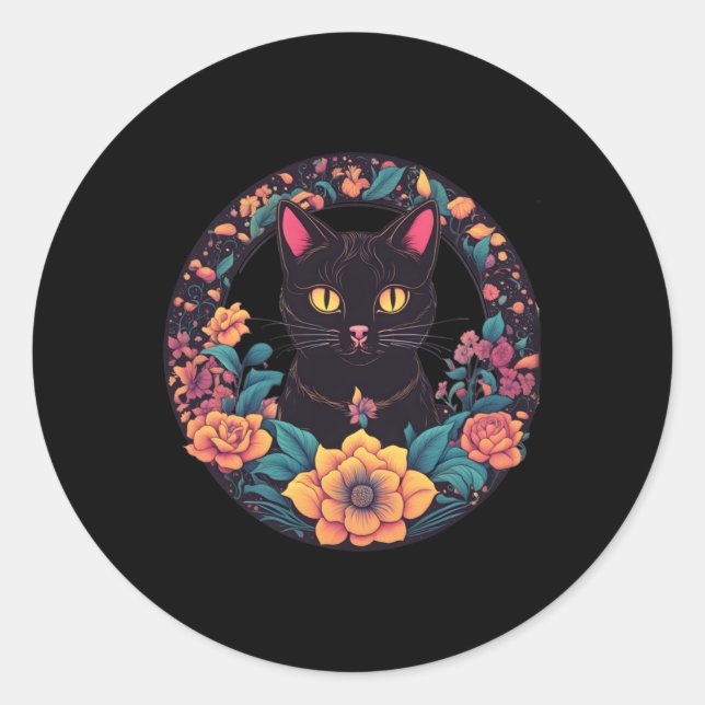 Black Cat Art Sticker  (Front)