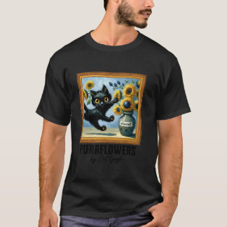 Black Cat Art Sunflowers Purrflowers by Cat Gogh C T-Shirt