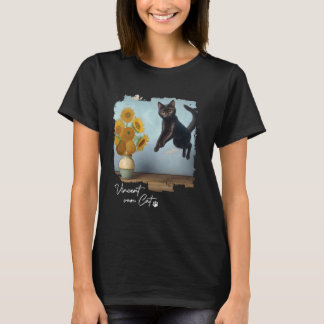 Black Cat Art Sunflowers, Vincent van Cat, Funny C T-Shirt