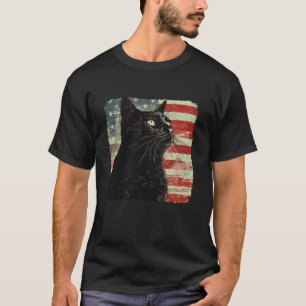 Black cat Art USA Flag Fourth of July Women Men Ki T-Shirt