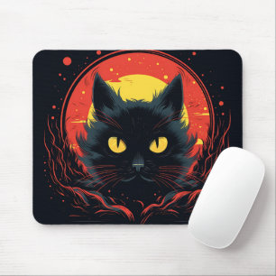 Black Cat Artful Illustration Graphic Halloween Mouse Mat