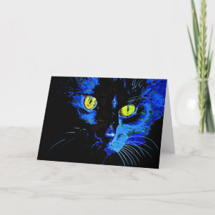 Black Cat Artistic Portrait With Striking Yellow E Card