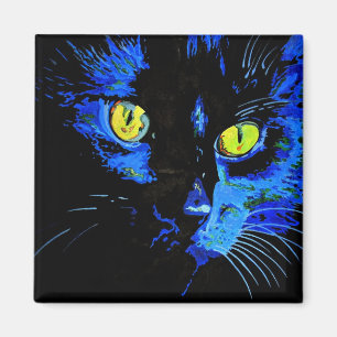 Black Cat Artistic Portrait With Striking Yellow E Magnet