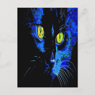 Black Cat Artistic Portrait With Striking Yellow E Postcard