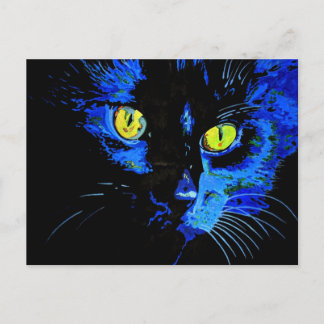 Black Cat Artistic Portrait With Striking Yellow E Postcard
