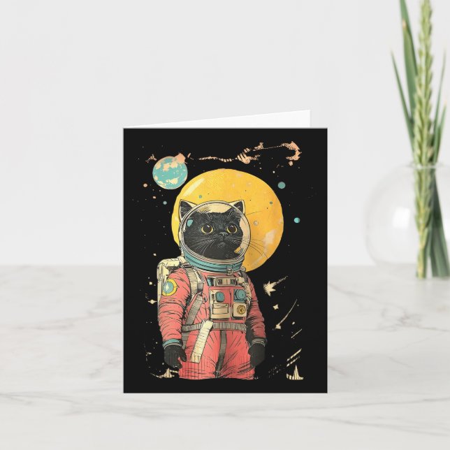 Black Cat Astronaut Colour Art Print  Card (Front)