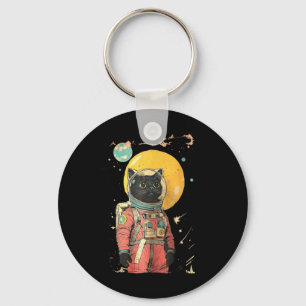 Black Cat Astronaut Colour Art Print  Key Ring