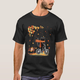 Black Cat Autumn Bicycle Ride Thanksgiving Fall Se T-Shirt