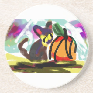 Black cat Autumn cosy Coaster