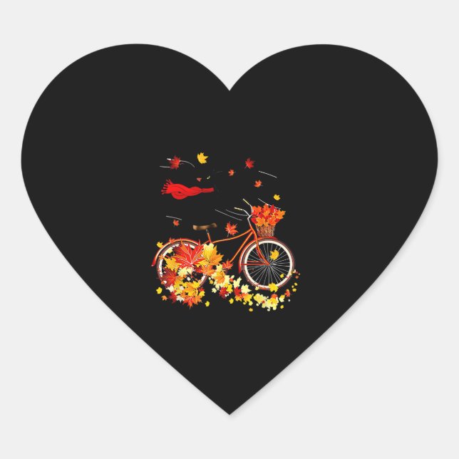Black Cat Autumn Funny Fall Cycling Lover  Heart Sticker (Front)