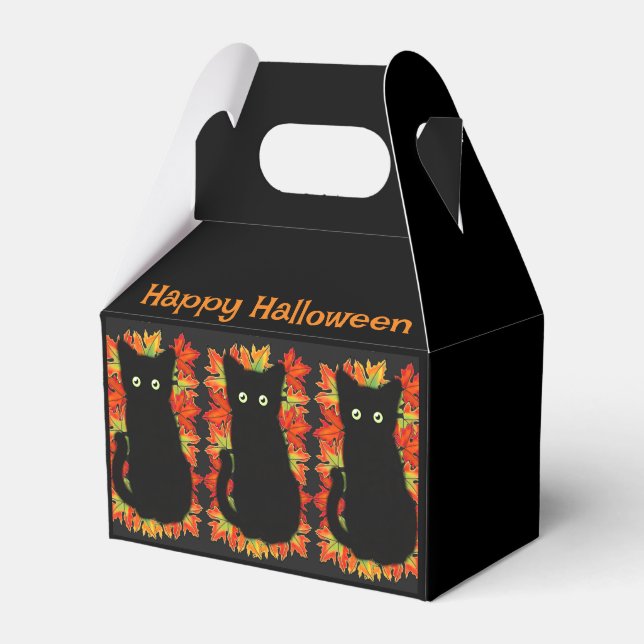 Black cat, Autumn leaves pattern, Halloween fun    Favour Box (Front Side)