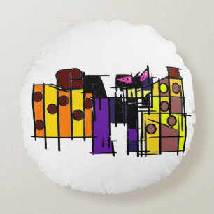 Black cat Autumn now Round Cushion