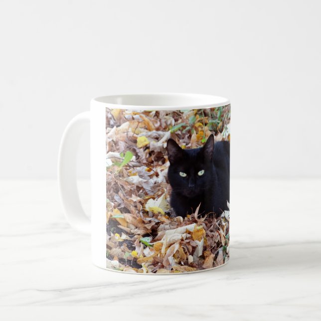 Black Cat Autumn photo  Classic White Mug (Front Left)