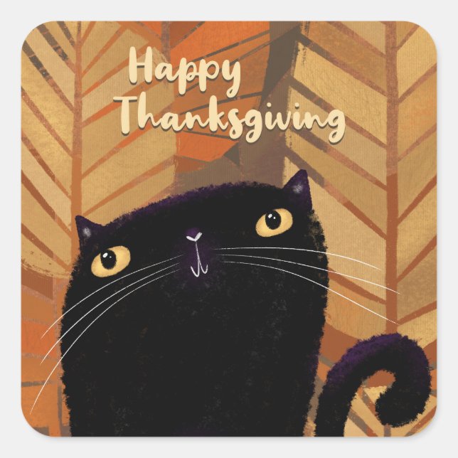 Black Cat Autumn Square Sticker (Front)