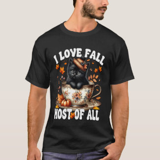 Black Cat Autumn Vibes for Cat Mum I Love Fall Mos T-Shirt