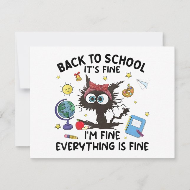 Black Cat Back to School Its Fine Im Fine Everythi Thank You Card (Front)
