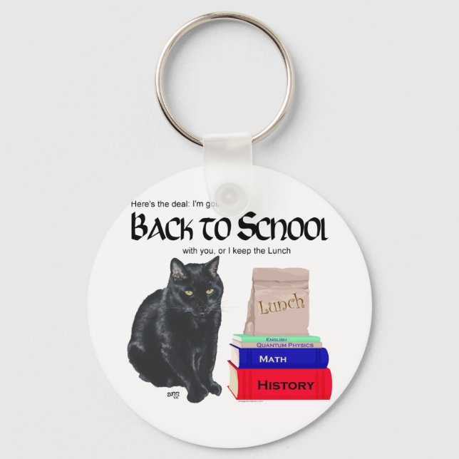 Black Cat Back to School Key Ring (Front)