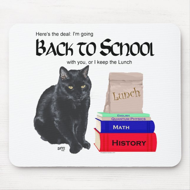 Black Cat Back to School Mouse Mat (Front)