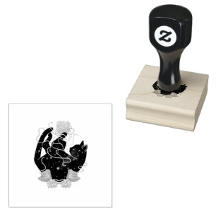 Black Cat Ball of Yarn Rubber Stamp