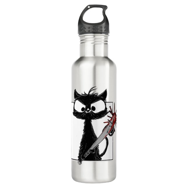 Black Cat Baseball Horror Halloween 710 Ml Water Bottle (Front)