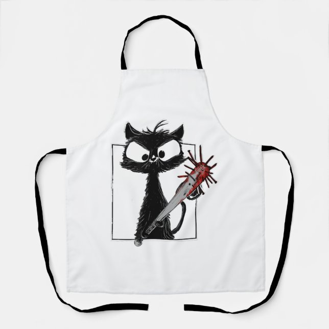Black Cat Baseball Horror Halloween Apron (Front)