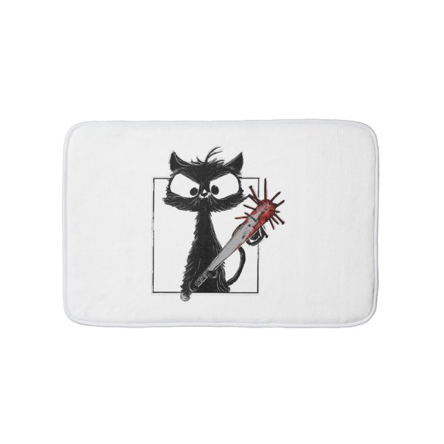 Black Cat Baseball Horror Halloween Bath Mat (Front)