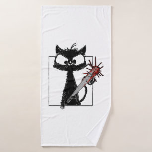 Black Cat Baseball Horror Halloween Bath Towel