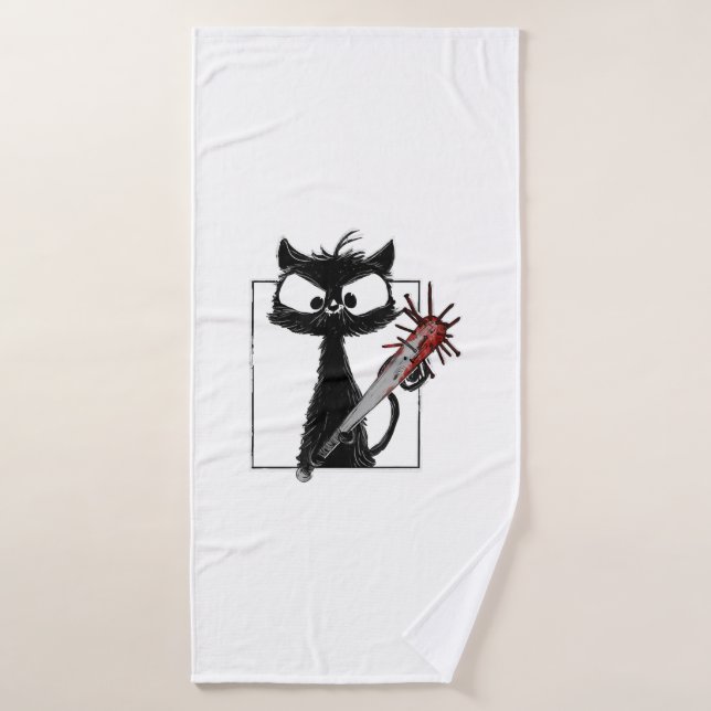 Black Cat Baseball Horror Halloween Bath Towel (Bath Towel)