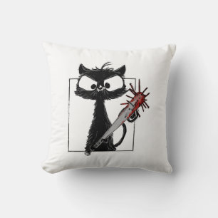 Black Cat Baseball Horror Halloween Cushion