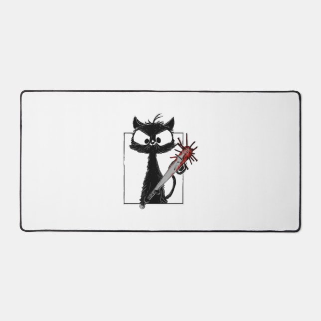 Black Cat Baseball Horror Halloween Desk Mat (Front)
