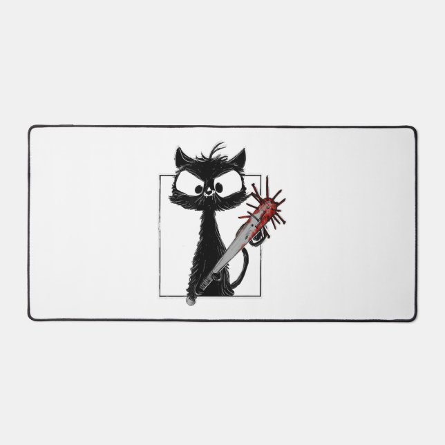 Black Cat Baseball Horror Halloween Desk Mat (Front)