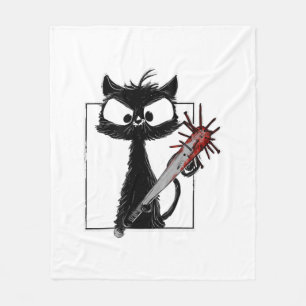 Black Cat Baseball Horror Halloween Fleece Blanket