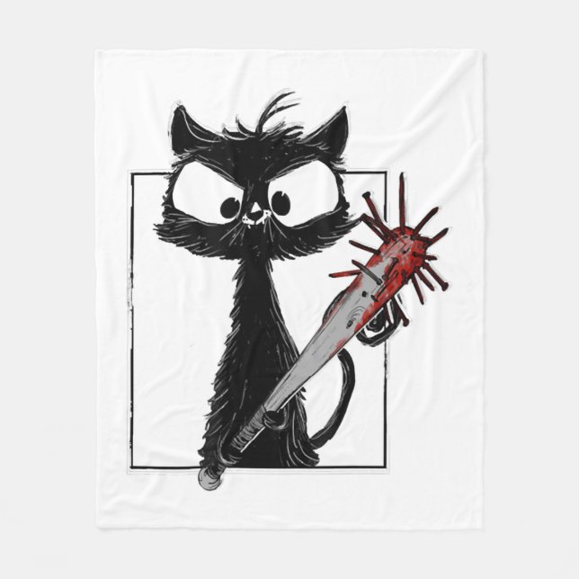 Black Cat Baseball Horror Halloween Fleece Blanket (Front)