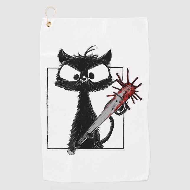 Black Cat Baseball Horror Halloween Golf Towel (Front)